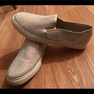 Tan/Blush sparkly slip on sneakers